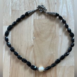 Pearl and black stone 19 inch necklace